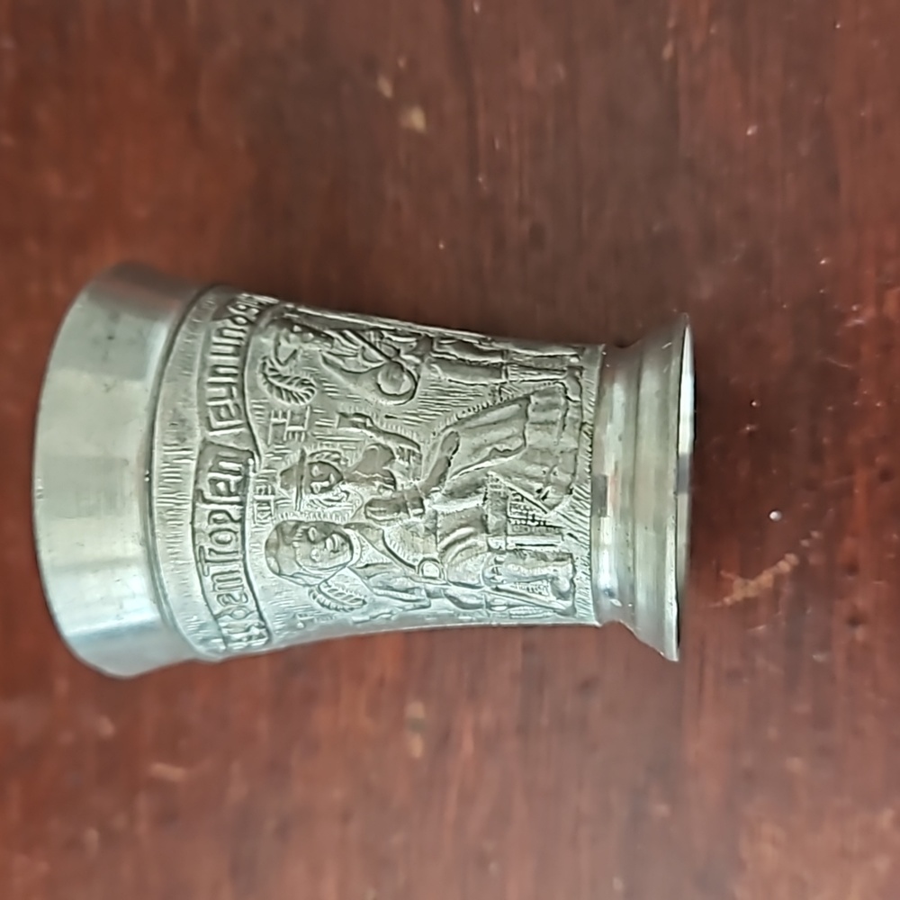 Vintage German Pewter Plate, Glasses and Candle Holder - Picture 6 of 15